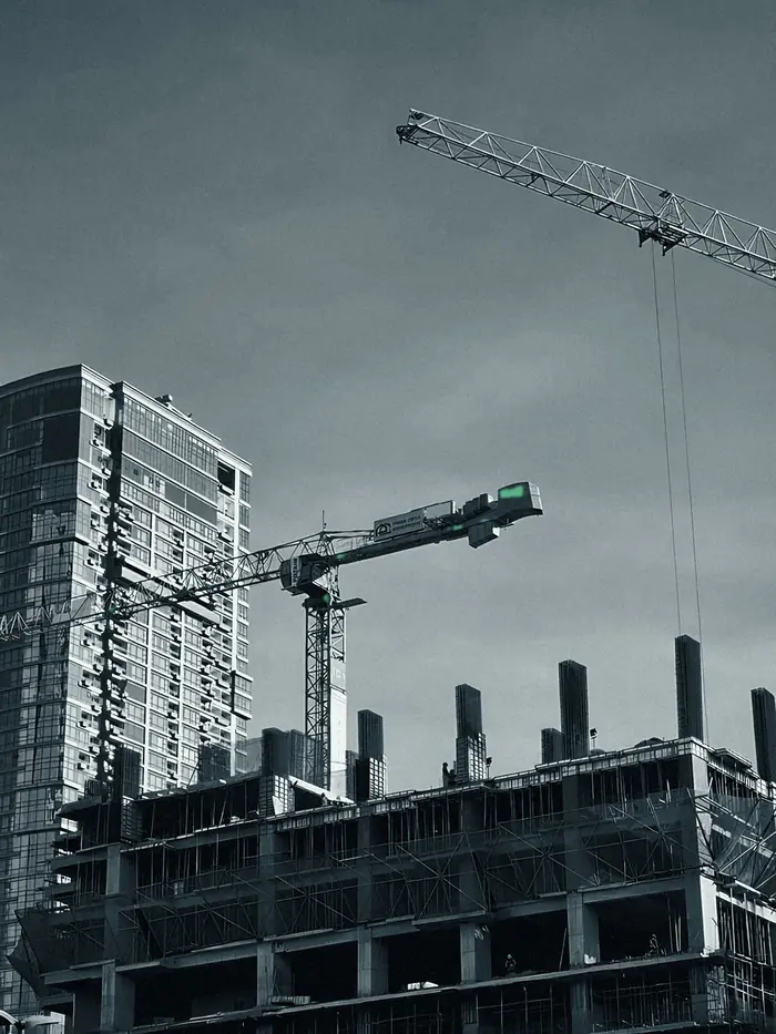 Tower crane over a concrete frame